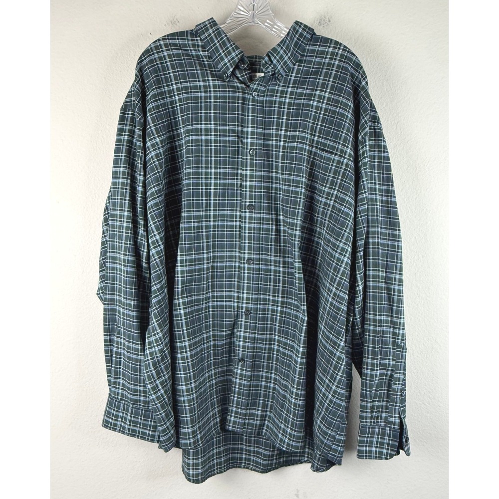 St. Johns Bay Shirt Mens 3XL Iron Free Green Blue Plaid Button Down Long Sleeve